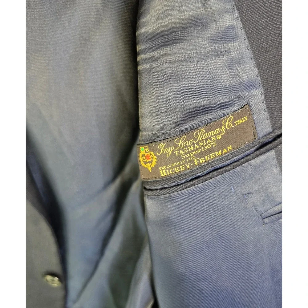 Hickey Freeman Loro Piana Tasmanian Suit Jacket Mens 46R Navy Blue Addison WA003